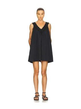 Mini dress with lace in tech poplin - black